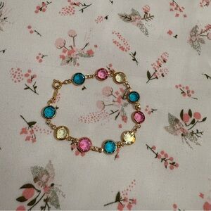 Vintage Swarovski Gold-Tone Bracelet with Blue, Pink, and Yellow Crystals